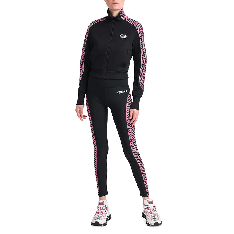 sz 1 XS NEW $925 VERSACE Black PINK LA GRECA LOGO Monogram Zip SPORTY JACKET