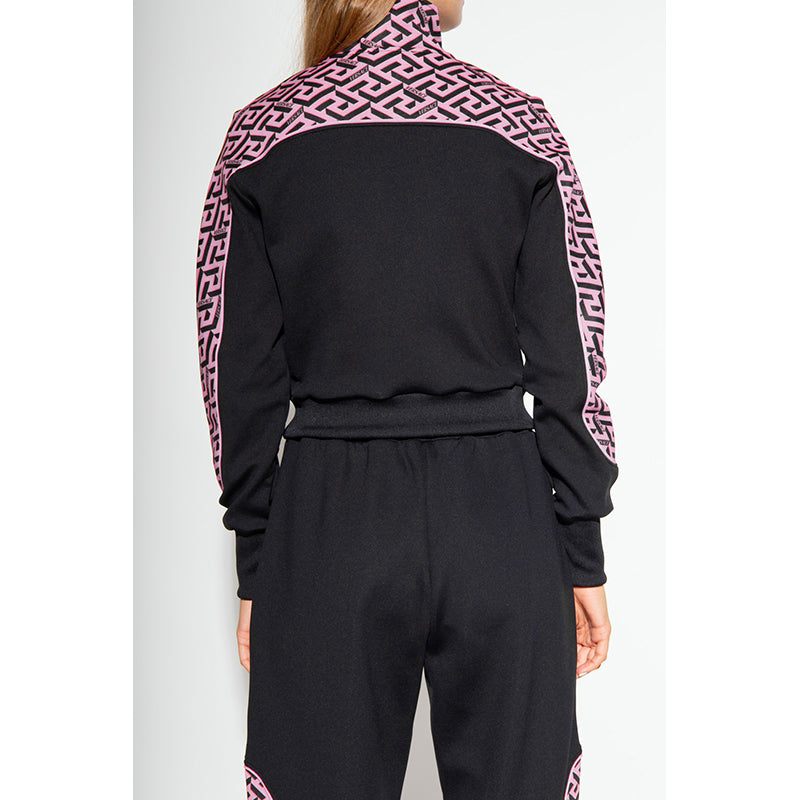 sz 1 XS NEW $925 VERSACE Black PINK LA GRECA LOGO Monogram Zip SPORTY JACKET