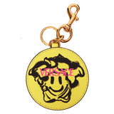 NEW $295 VERSACE Yellow SMILEY MEDUSA GRAFFITI Leather BAG CHARM KEY RING CHAIN