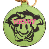 NEW $295 VERSACE Green SMILEY MEDUSA GRAFFITI Leather BAG CHARM KEY RING CHAIN