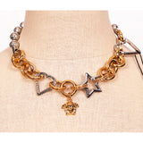 NEW $1,295 VERSACE Gold & Silver MEDUSA CHARM Heart STAR Chunky Chain NECKLACE