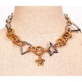 NEW $1,295 VERSACE Gold & Silver MEDUSA CHARM Heart STAR Chunky Chain NECKLACE