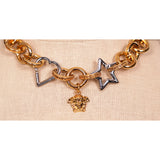 NEW $1,295 VERSACE Gold & Silver MEDUSA CHARM Heart STAR Chunky Chain NECKLACE