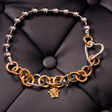 NEW $1,295 VERSACE Gold & Silver MEDUSA CHARM Heart STAR Chunky Chain NECKLACE