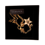 NEW $595 VERSACE RUNWAY Gold Tone Brass MEDUSA CRYSTAL Pave' CHARM STAR NECKLACE