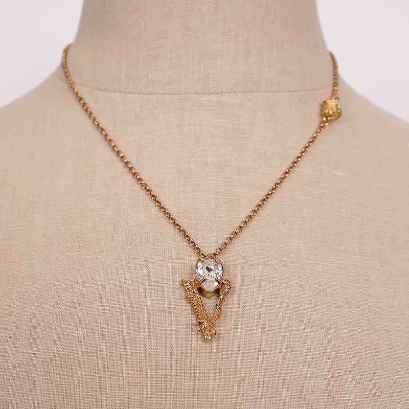 NEW $550 VERSACE White Faceted Crystal LOGO BAROCCO V Pendant & MEDUSA NECKLACE