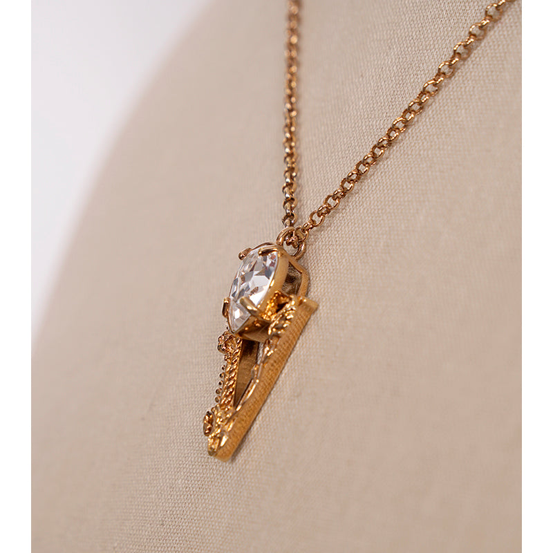 NEW $550 VERSACE White Faceted Crystal LOGO BAROCCO V Pendant & MEDUSA NECKLACE