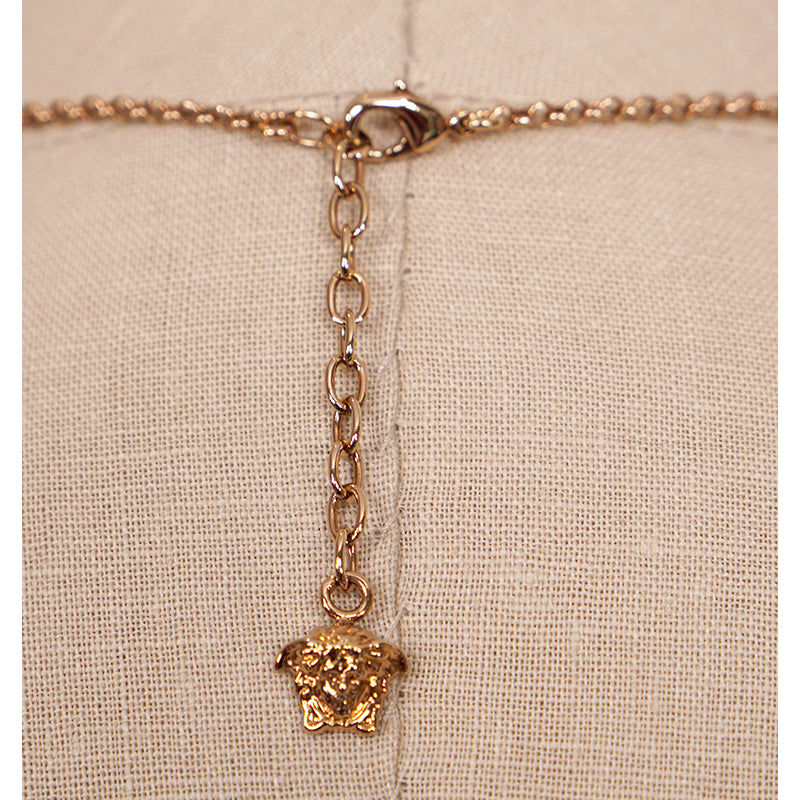 NEW $550 VERSACE White Faceted Crystal LOGO BAROCCO V Pendant & MEDUSA NECKLACE