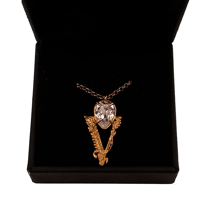 NEW $550 VERSACE White Faceted Crystal LOGO BAROCCO V Pendant & MEDUSA NECKLACE