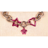 NEW $1,295 VERSACE Pink & Silver MEDUSA CHARM Heart STAR Chunky Chain NECKLACE