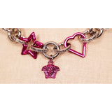 NEW $1,295 VERSACE Pink & Silver MEDUSA CHARM Heart STAR Chunky Chain NECKLACE