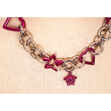 NEW $1,295 VERSACE Pink & Silver MEDUSA CHARM Heart STAR Chunky Chain NECKLACE