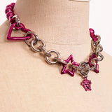 NEW $1,295 VERSACE Pink & Silver MEDUSA CHARM Heart STAR Chunky Chain NECKLACE