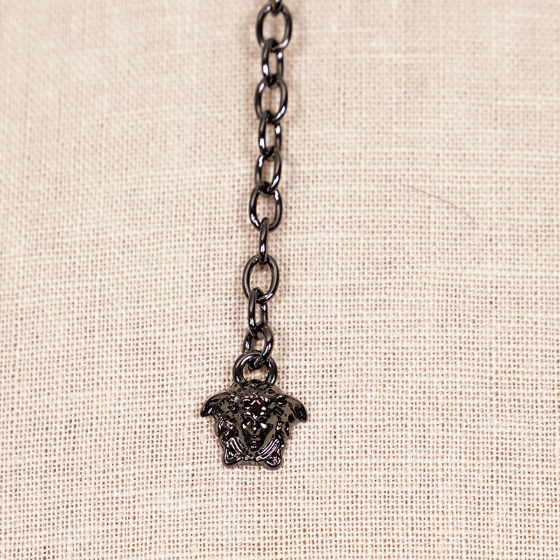NEW $595 VERSACE RUNWAY Gunmetal Brass MEDUSA CRYSTAL Pave' CHARM STAR NECKLACE
