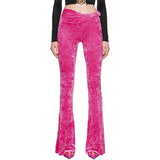 40 NEW $1,375 VERSACE RUNWAY Glossy Pink Crushed Velvet JERSEY FLARED PANTS NWT