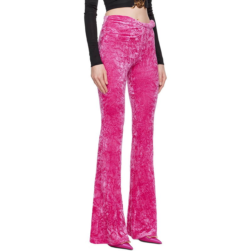 40 NEW $1,375 VERSACE RUNWAY Glossy Pink Crushed Velvet JERSEY FLARED PANTS NWT