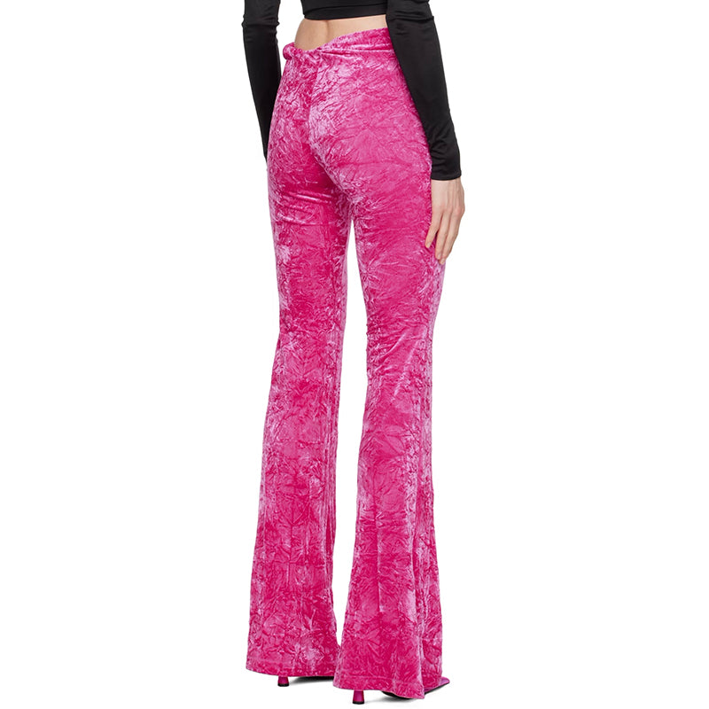 40 NEW $1,375 VERSACE RUNWAY Glossy Pink Crushed Velvet JERSEY FLARED PANTS NWT