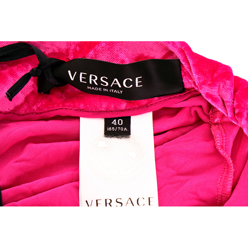 40 NEW $1,375 VERSACE RUNWAY Glossy Pink Crushed Velvet JERSEY FLARED PANTS NWT