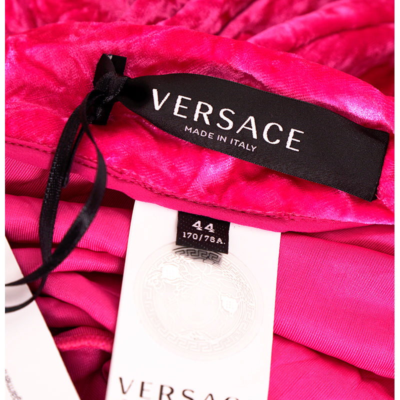 40 NEW $1,375 VERSACE RUNWAY Glossy Pink Crushed Velvet JERSEY FLARED PANTS NWT