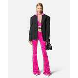 40 NEW $1,375 VERSACE RUNWAY Glossy Pink Crushed Velvet JERSEY FLARED PANTS NWT