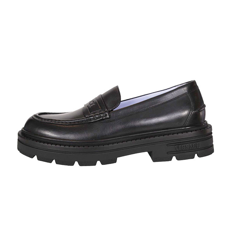 42/43 US 9/10 NEW $925 VERSACE Mens Black Leather CHUNKY SOLES Adriano Penny LOAFERS