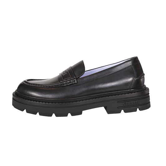 42/43 US 9/10 NEW $925 VERSACE Mens Black Leather CHUNKY SOLES Adriano Penny LOAFERS