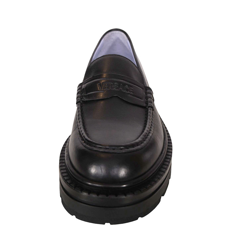 42/43 US 9/10 NEW $925 VERSACE Mens Black Leather CHUNKY SOLES Adriano Penny LOAFERS