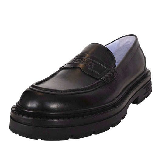42/43 US 9/10 NEW $925 VERSACE Mens Black Leather CHUNKY SOLES Adriano Penny LOAFERS