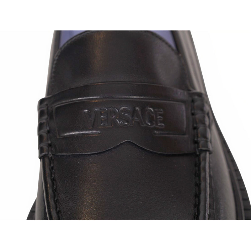 42/43 US 9/10 NEW $925 VERSACE Mens Black Leather CHUNKY SOLES Adriano Penny LOAFERS