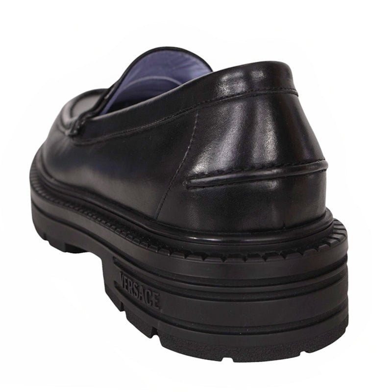 42/43 US 9/10 NEW $925 VERSACE Mens Black Leather CHUNKY SOLES Adriano Penny LOAFERS