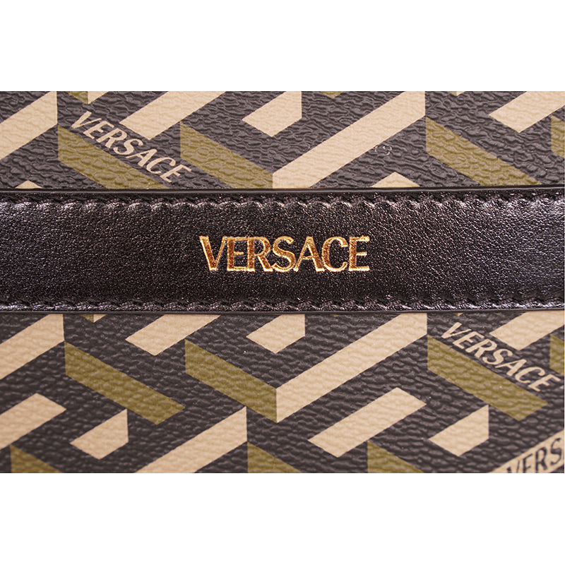 NEW $495 VERSACE Army Green LA GRECA LOGO Small Pouch MODULAR CLUTCH Zip BAG NWT