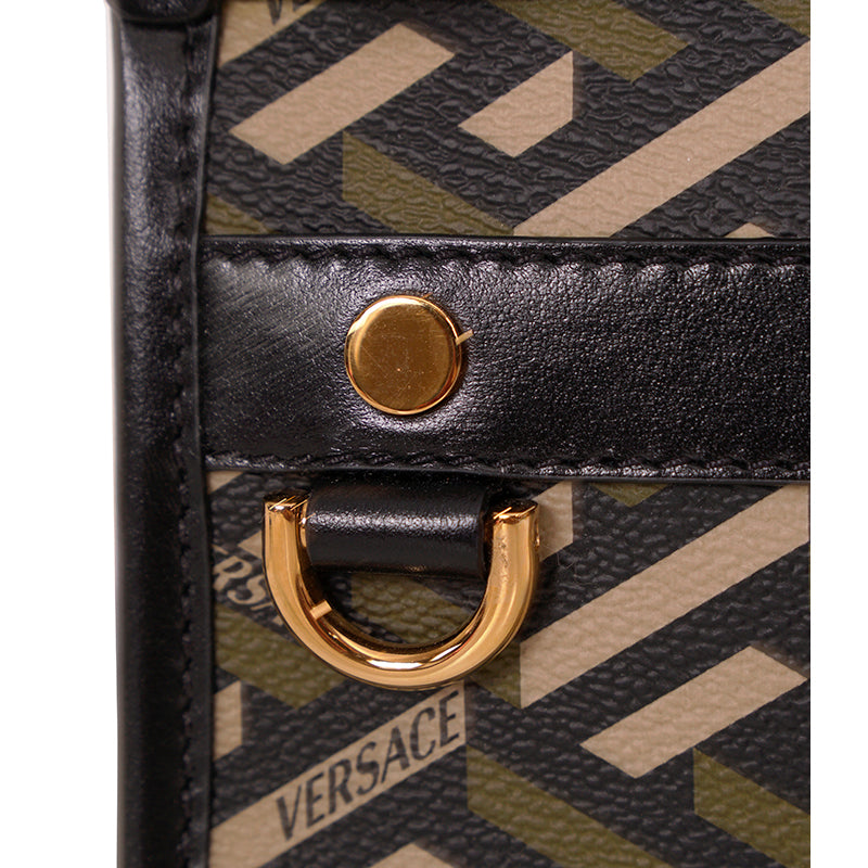 NEW $495 VERSACE Army Green LA GRECA LOGO Small Pouch MODULAR CLUTCH Zip BAG NWT