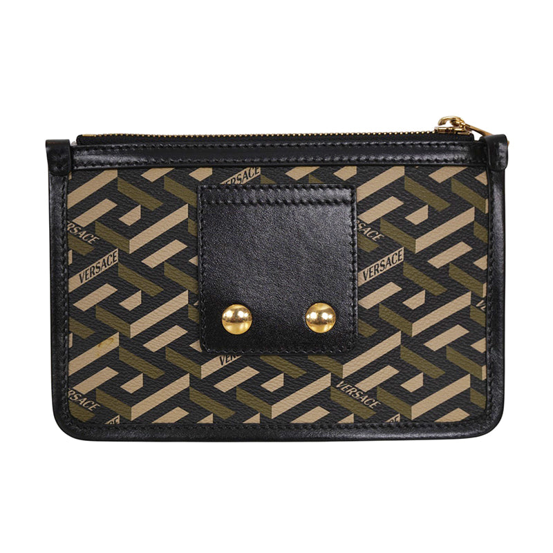 NEW $495 VERSACE Army Green LA GRECA LOGO Small Pouch MODULAR CLUTCH Zip BAG NWT