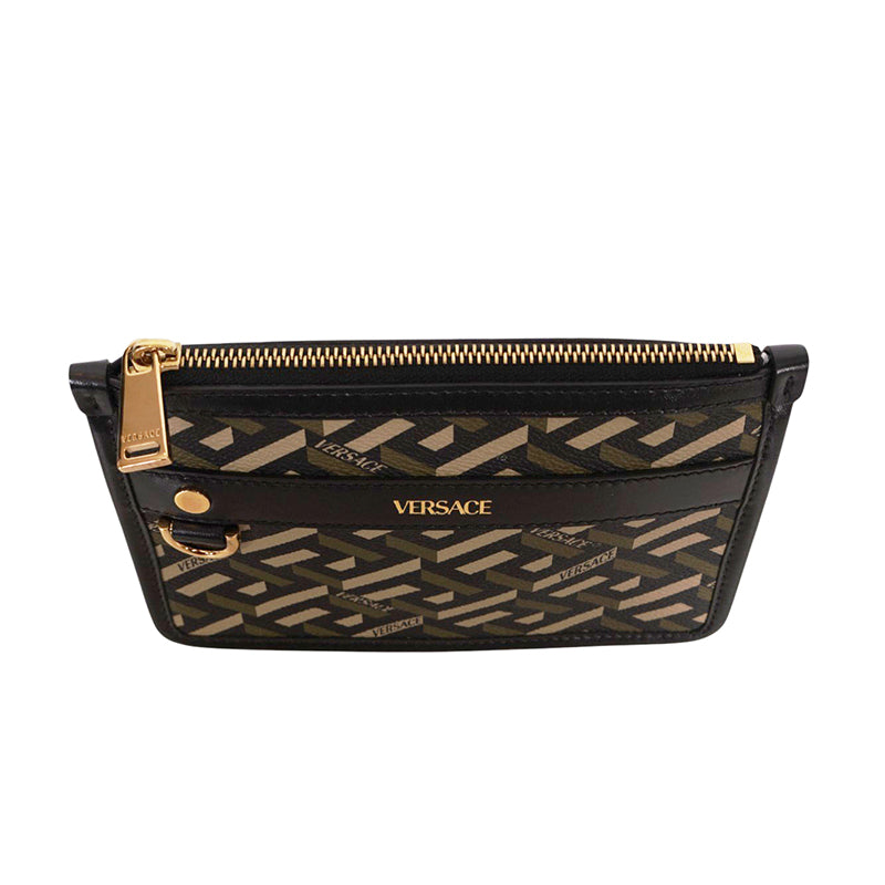 NEW $495 VERSACE Army Green LA GRECA LOGO Small Pouch MODULAR CLUTCH Zip BAG NWT
