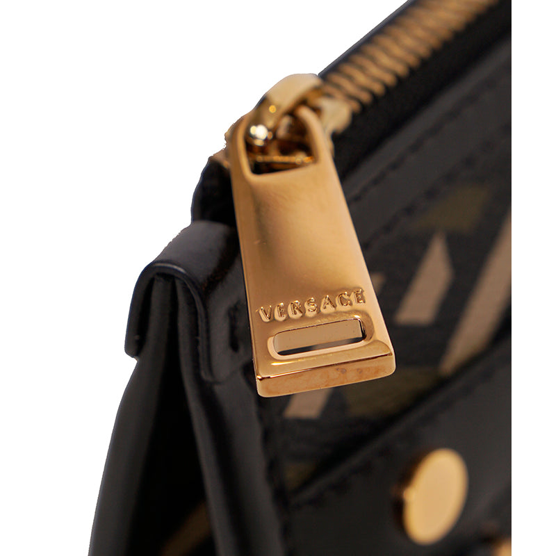 NEW $495 VERSACE Army Green LA GRECA LOGO Small Pouch MODULAR CLUTCH Zip BAG NWT
