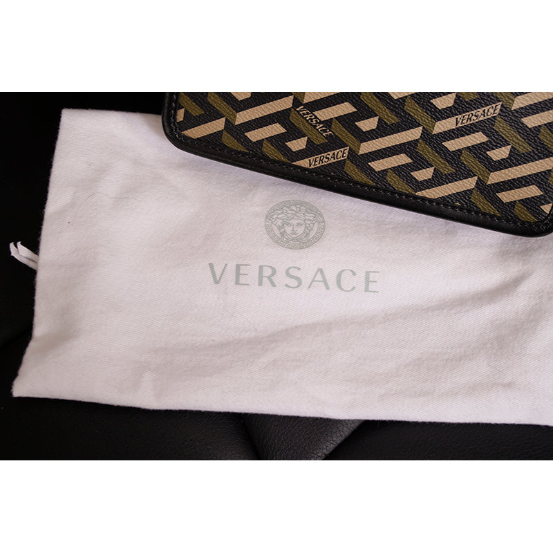 NEW $495 VERSACE Army Green LA GRECA LOGO Small Pouch MODULAR CLUTCH Zip BAG NWT