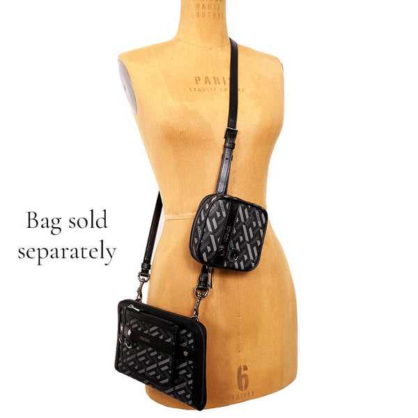 NEW $325 VERSACE Black Gray Coated Canvas LA GRECA MODULAR SQUARE Bag POUCH NIB