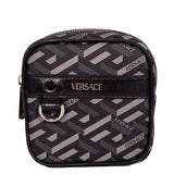 NEW $325 VERSACE Black Gray Coated Canvas LA GRECA MODULAR SQUARE Bag POUCH NIB