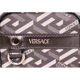 NEW $325 VERSACE Black Gray Coated Canvas LA GRECA MODULAR SQUARE Bag POUCH NIB