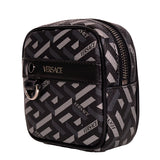 NEW $325 VERSACE Black Gray Coated Canvas LA GRECA MODULAR SQUARE Bag POUCH NIB