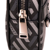NEW $325 VERSACE Black Gray Coated Canvas LA GRECA MODULAR SQUARE Bag POUCH NIB