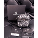 NEW $325 VERSACE Black Gray Coated Canvas LA GRECA MODULAR SQUARE Bag POUCH NIB