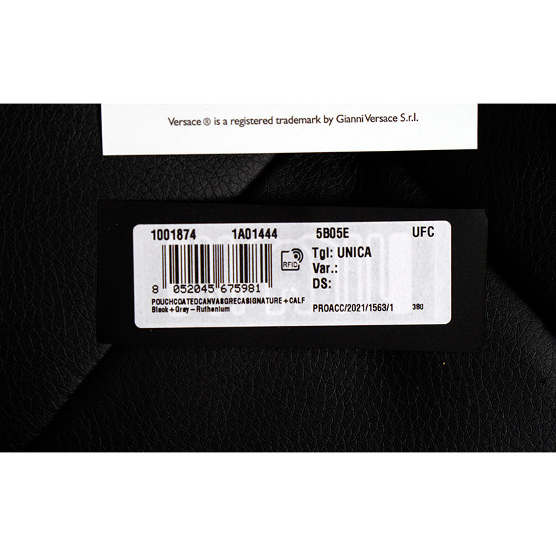 NEW $325 VERSACE Black Gray Coated Canvas LA GRECA MODULAR SQUARE Bag POUCH NIB
