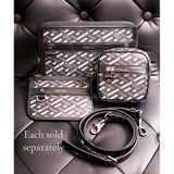 NEW $325 VERSACE Black Gray Coated Canvas LA GRECA MODULAR SQUARE Bag POUCH NIB