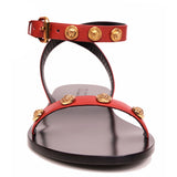 36.5 37 37.5 NEW $850 VERSACE Red MEDUSA LOGO STUDDED Ankle Wrap TRIBUTE FLAT SANDALS