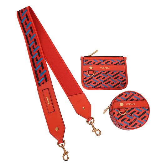 NEW $1,000 VERSACE Orange BAG STRAP & 2 Coin Purse LA GRECA MODULAR POUCH 3 SET