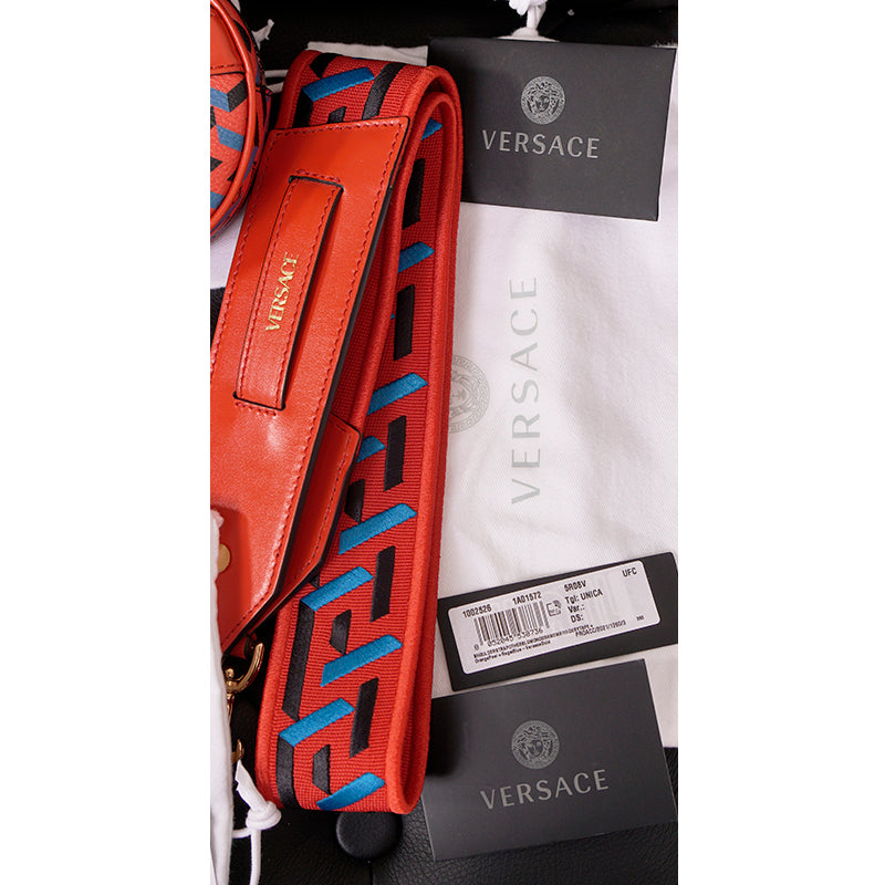 NEW $1,000 VERSACE Orange BAG STRAP & 2 Coin Purse LA GRECA MODULAR POUCH 3 SET
