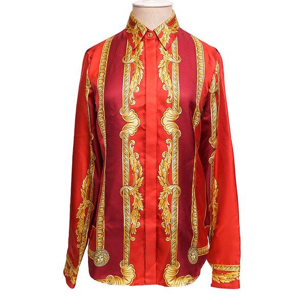 38 NEW $1,575 VERSACE Red Silk LUNAR NEW YEAR of TIGER PRINT Blouse SHIRT TOP XS