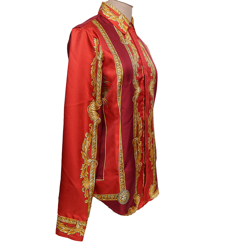 38 NEW $1,575 VERSACE Red Silk LUNAR NEW YEAR of TIGER PRINT Blouse SHIRT TOP XS