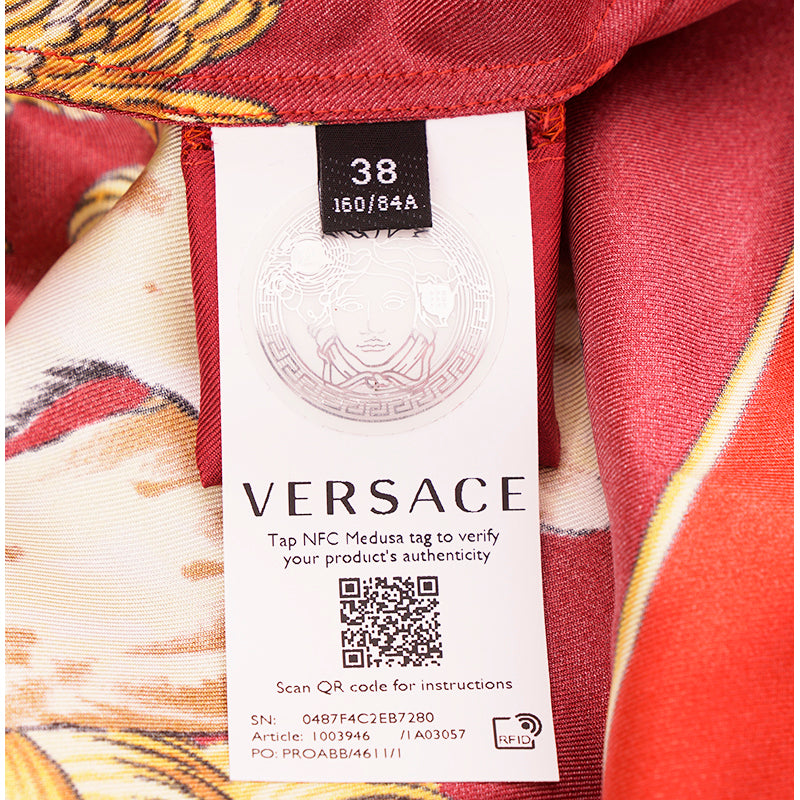 38 NEW $1,575 VERSACE Red Silk LUNAR NEW YEAR of TIGER PRINT Blouse SHIRT TOP XS